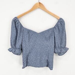 Abercrombie & Fitch Puff Sleeve Semi Cropped Babydoll Blouse Blue Dot Print XS